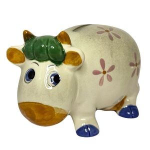Vintage Cow Bull Piggy Coin Bank w Stopper & Original Sticker, Dabs Japan